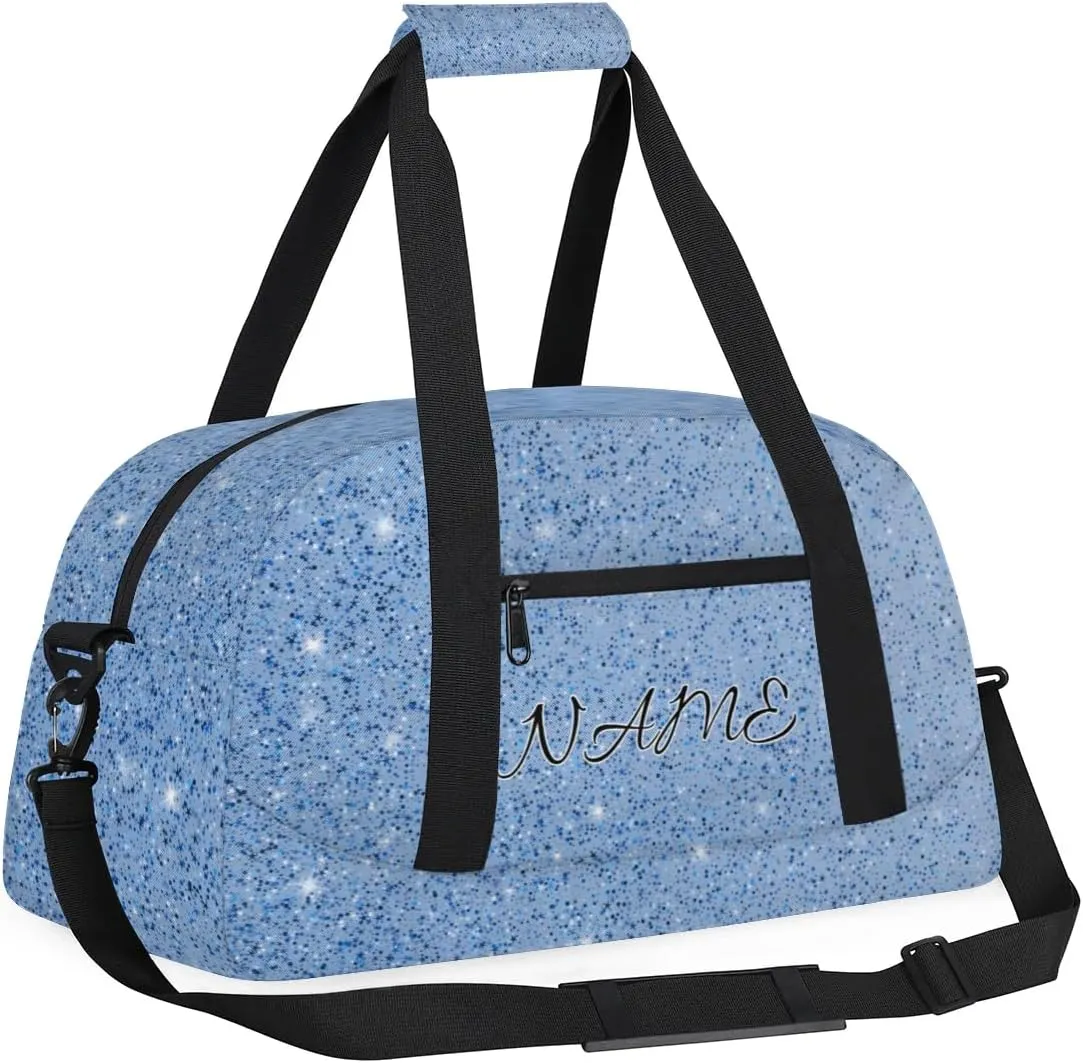 Personalized Duffle Bag, Custom Name Sport Gym Bag Weekender Overnight Bags Travel Duffel Bag, Blue Glitter