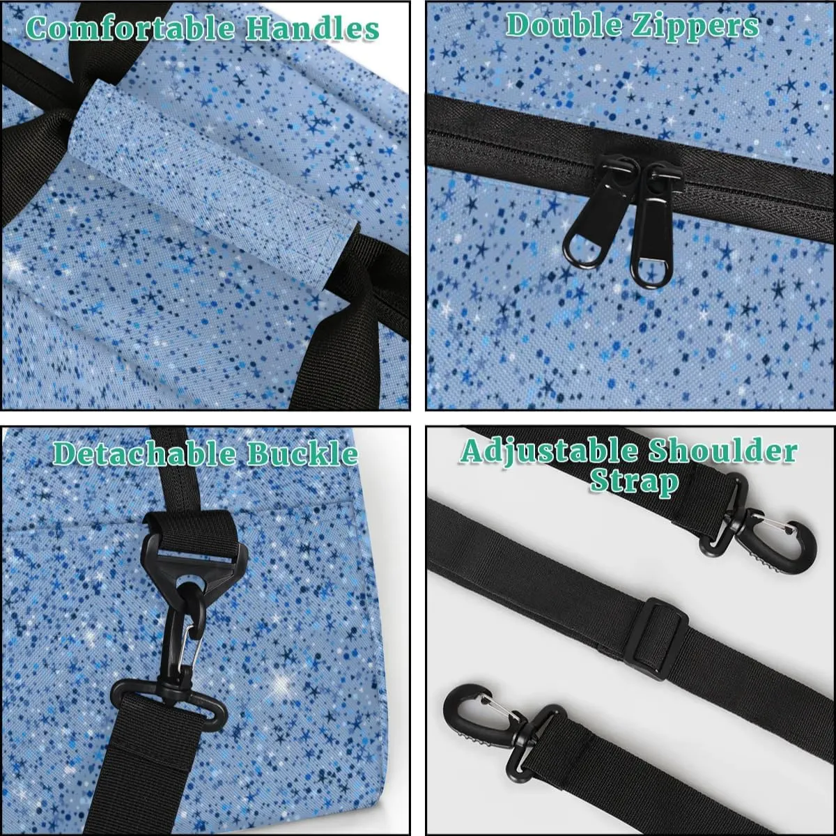 Personalized Duffle Bag, Custom Name Sport Gym Bag Weekender Overnight Bags Travel Duffel Bag, Blue Glitter