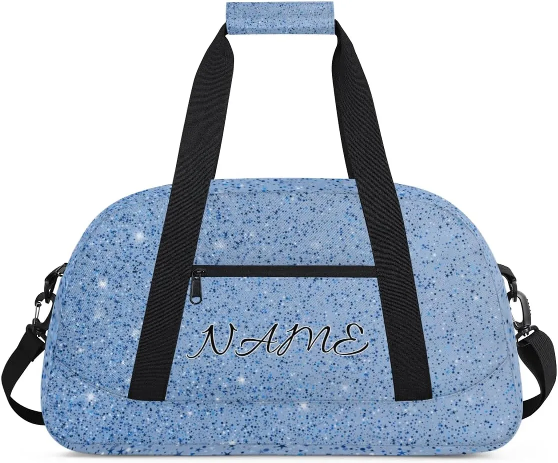 Personalized Duffle Bag, Custom Name Sport Gym Bag Weekender Overnight Bags Travel Duffel Bag, Blue Glitter