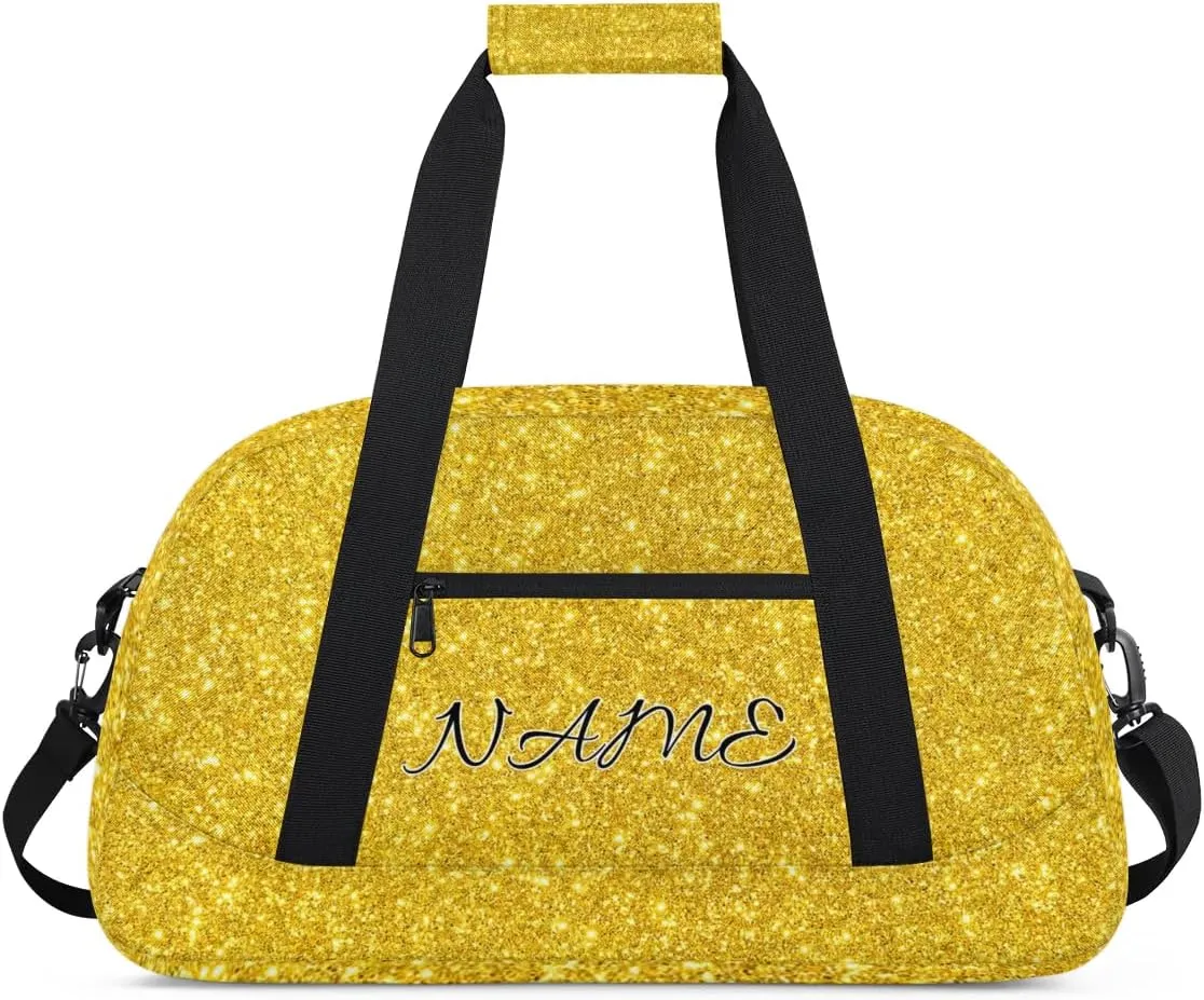 Personalized Duffle Bag, Custom Name Sport Gym Bag Weekender Overnight Bags Travel Duffel Bag, Golden Shiny
