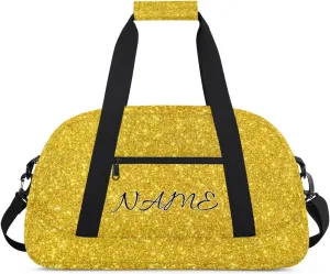 Personalized Duffle Bag, Custom Name Sport Gym Bag Weekender Overnight Bags Travel Duffel Bag, Golden Shiny
