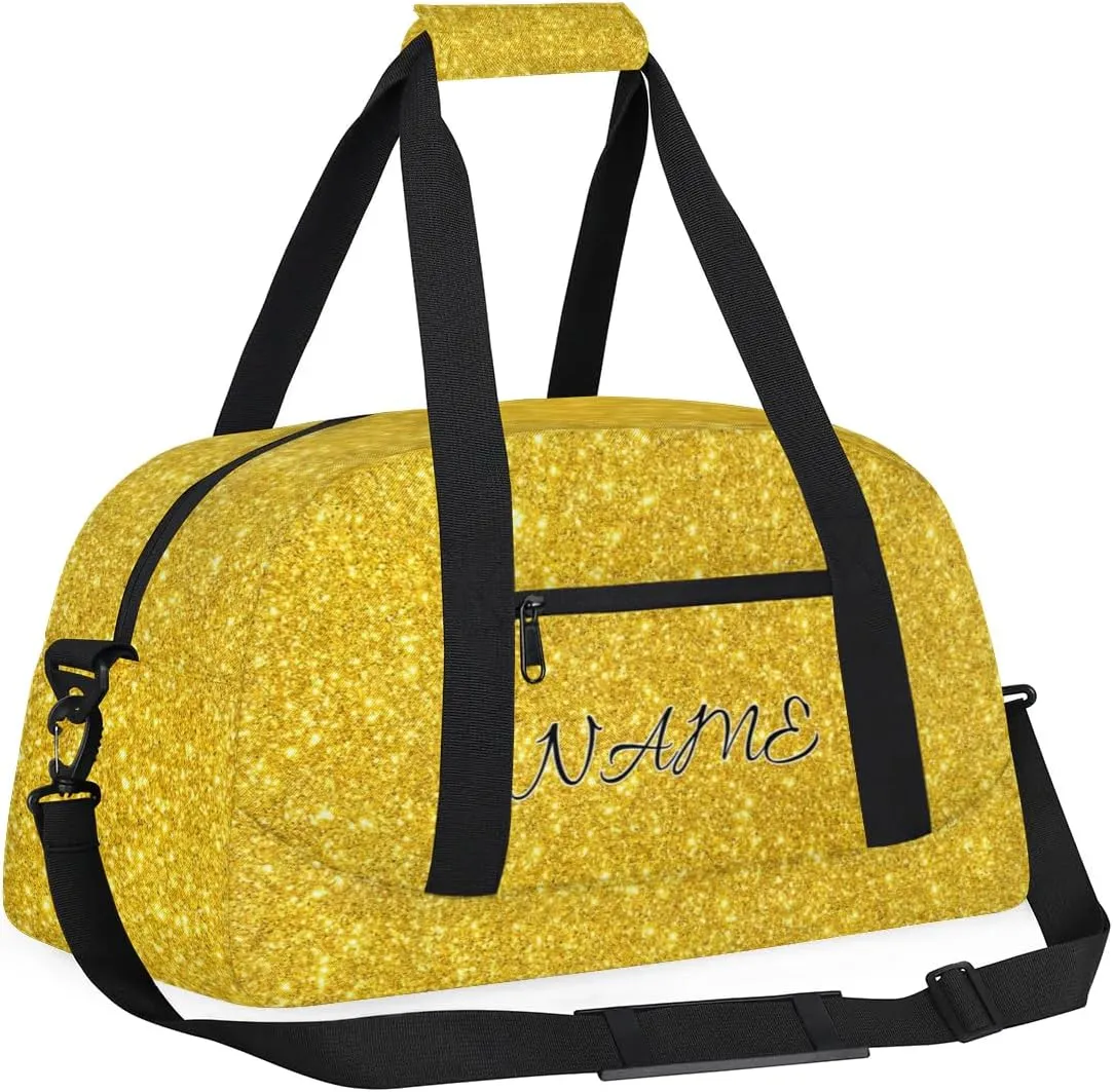 Personalized Duffle Bag, Custom Name Sport Gym Bag Weekender Overnight Bags Travel Duffel Bag, Golden Shiny