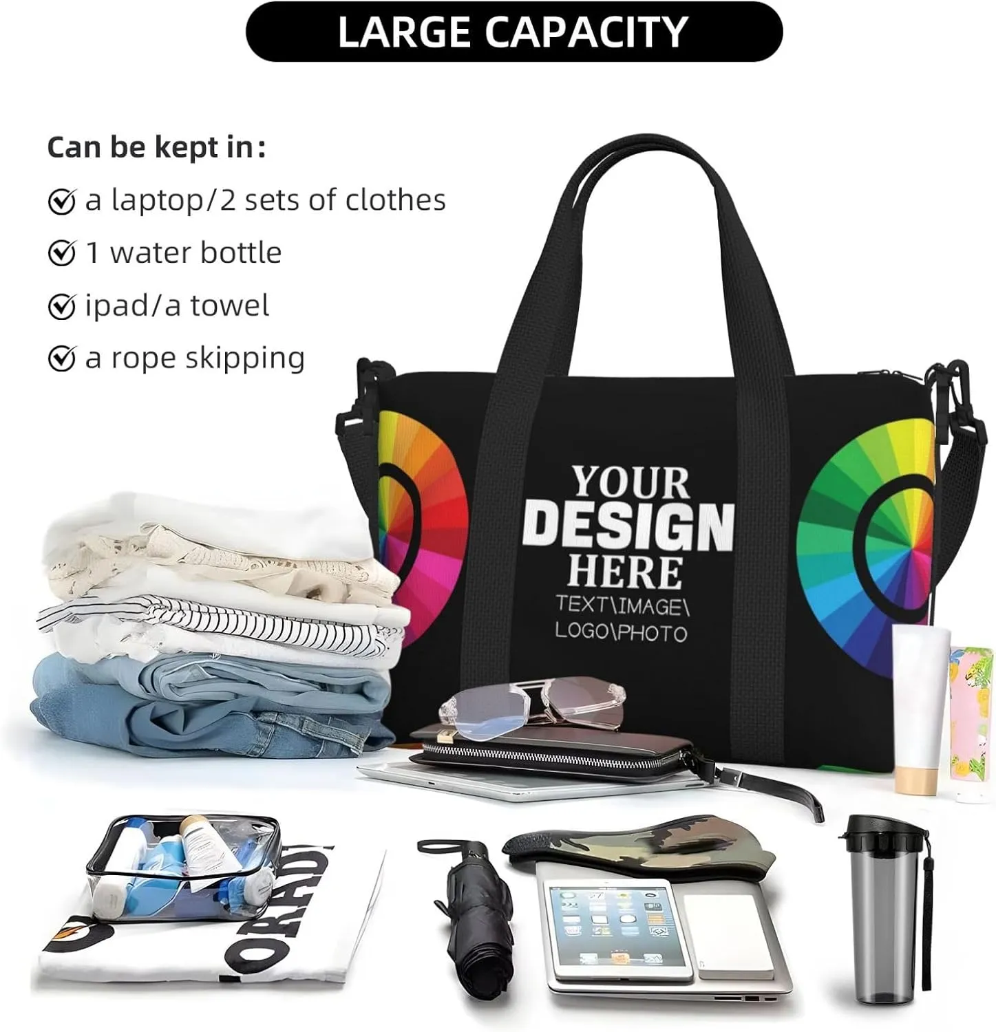 Personalized Duffle Bag, Custom Sport Gym Bags for Women Men, Customized Travel Bag Weekender Workout Bag with Photo Text Logo