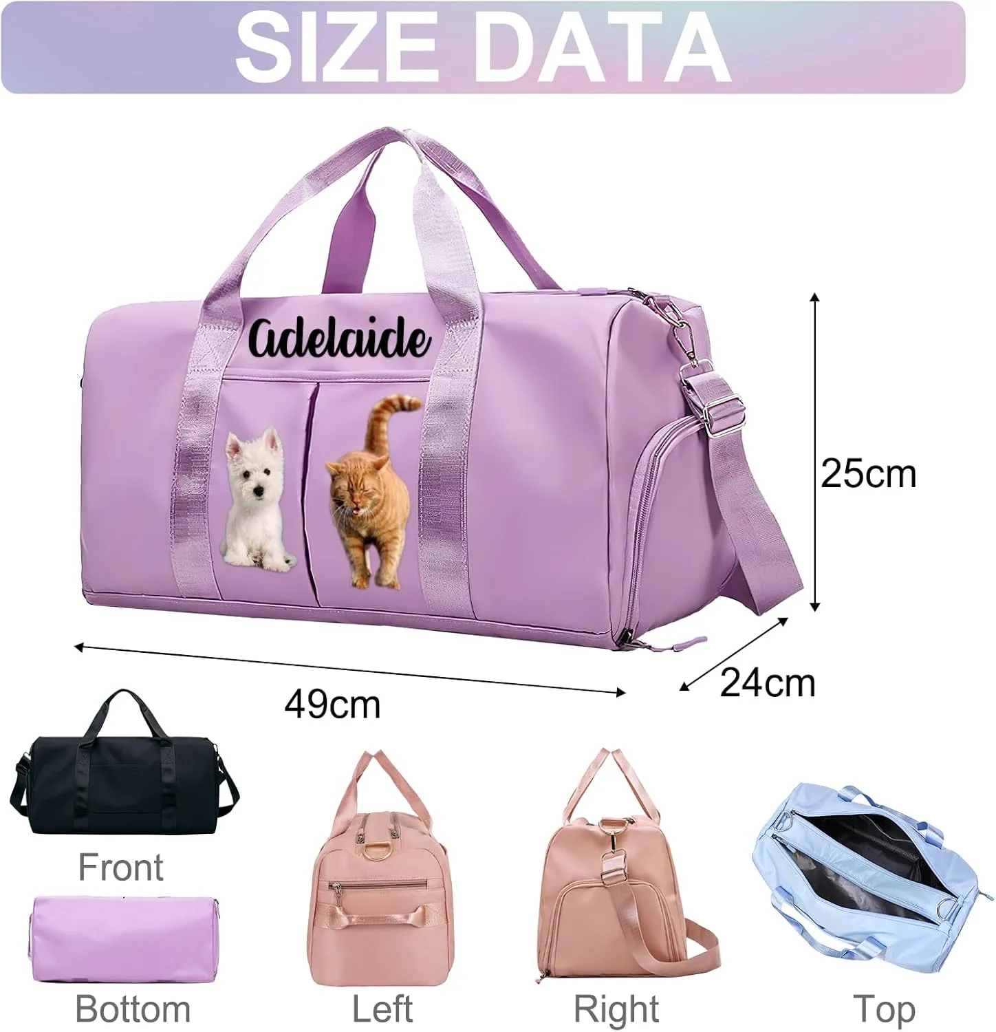 Personalized Duffle Bag Printed with Name Photo, Custom Duffle Gym Bags with Wet Dry Pockets & Shoe for Dance Sport Yoga,Personalized Gym Bag for Women Men,Personalized Travel Bag Black