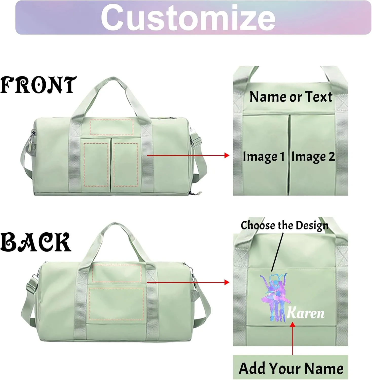 Personalized Duffle Bag Printed with Name Photo, Custom Duffle Gym Bags with Wet Dry Pockets & Shoe for Dance Sport Yoga,Personalized Gym Bag for Women Men,Personalized Travel Bag Black