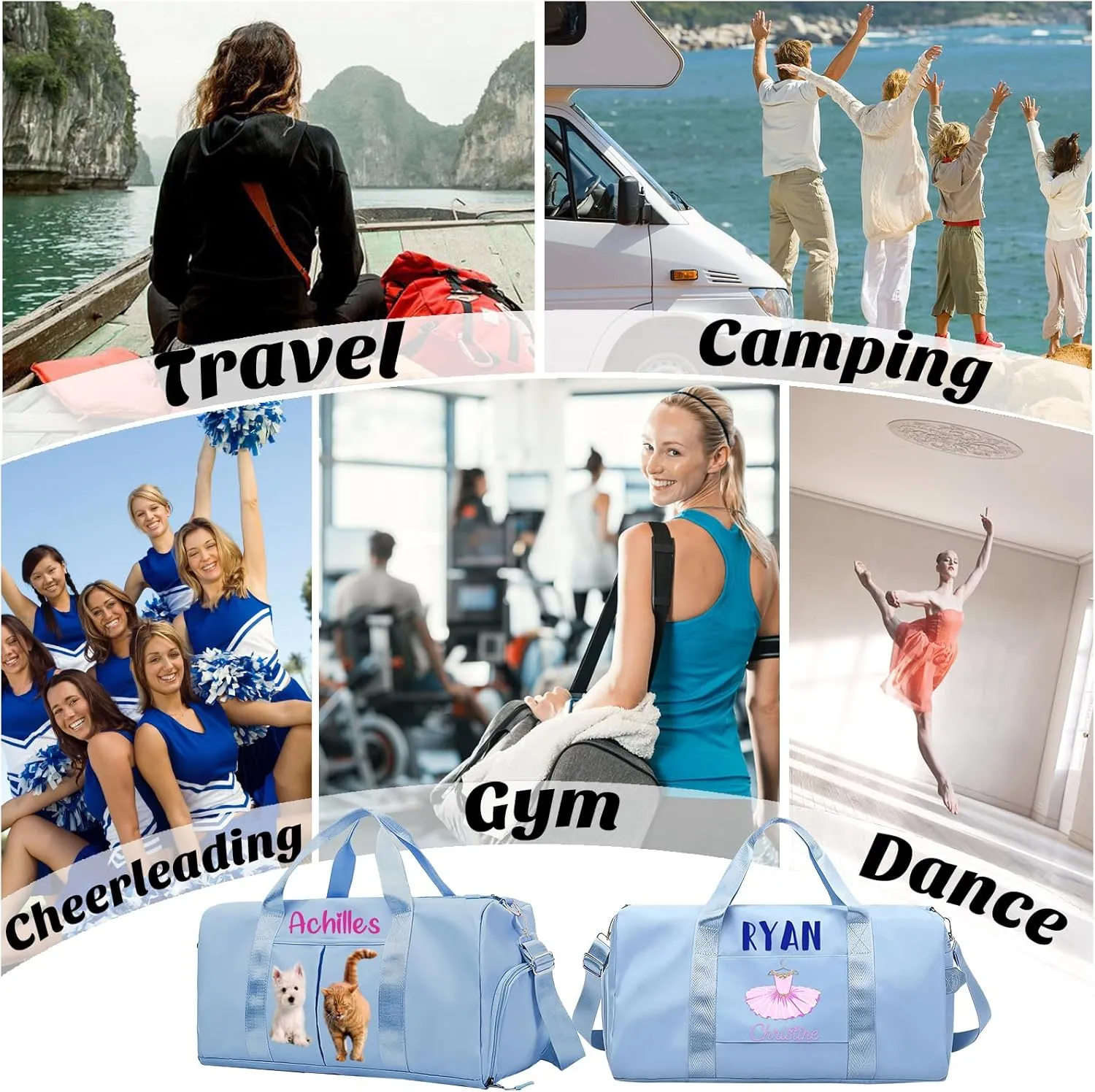 Personalized Duffle Bag Printed with Name Photo, Custom Duffle Gym Bags with Wet Dry Pockets & Shoe for Dance Sport Yoga,Personalized Gym Bag for Women Men,Personalized Travel Bag Black