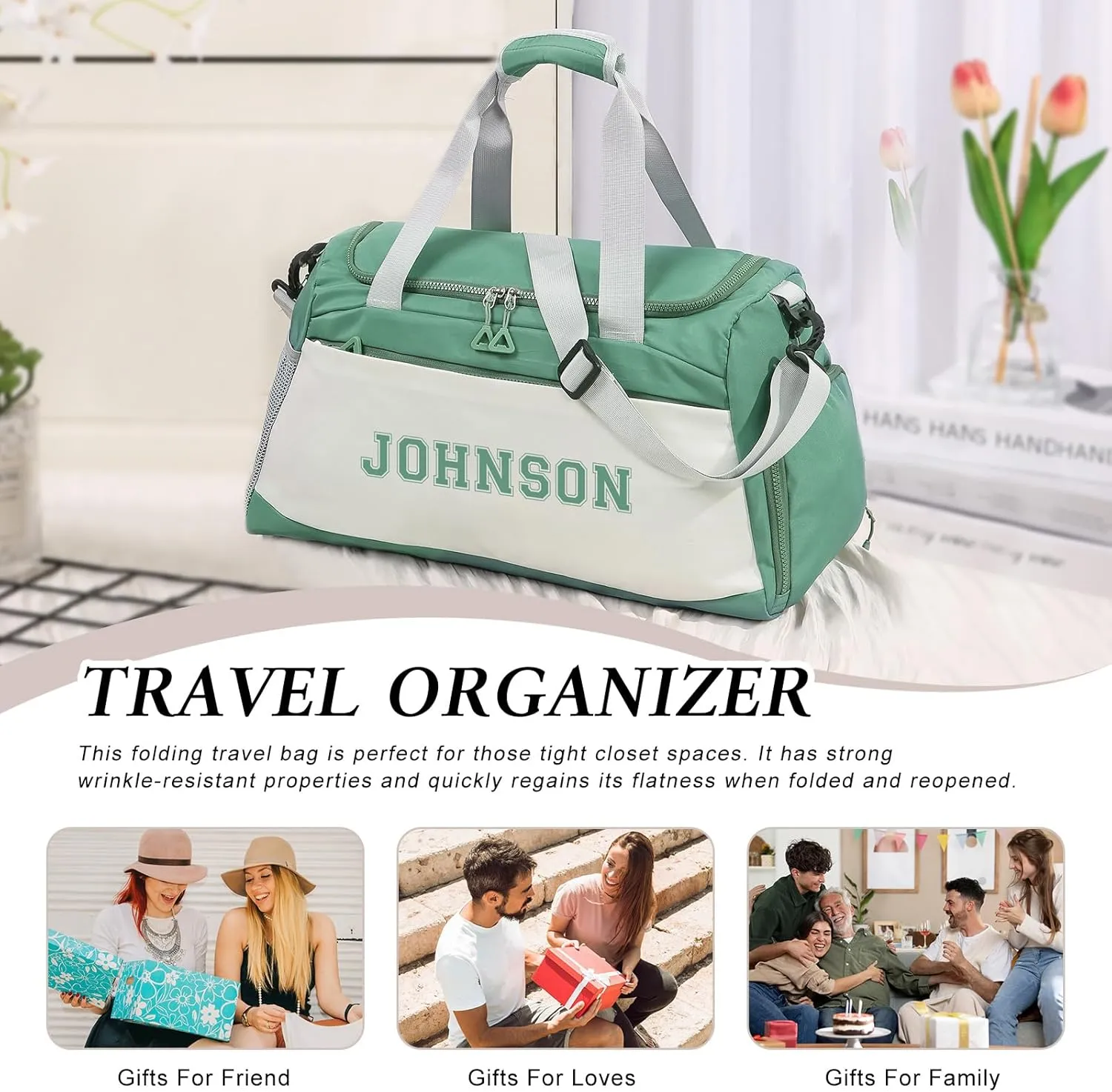 Personalized Duffle Bags for Women - Custom Name Sports Gym Bag with Wet Dry Pockets & Shoe Compartment, Travel Bags for Women Men