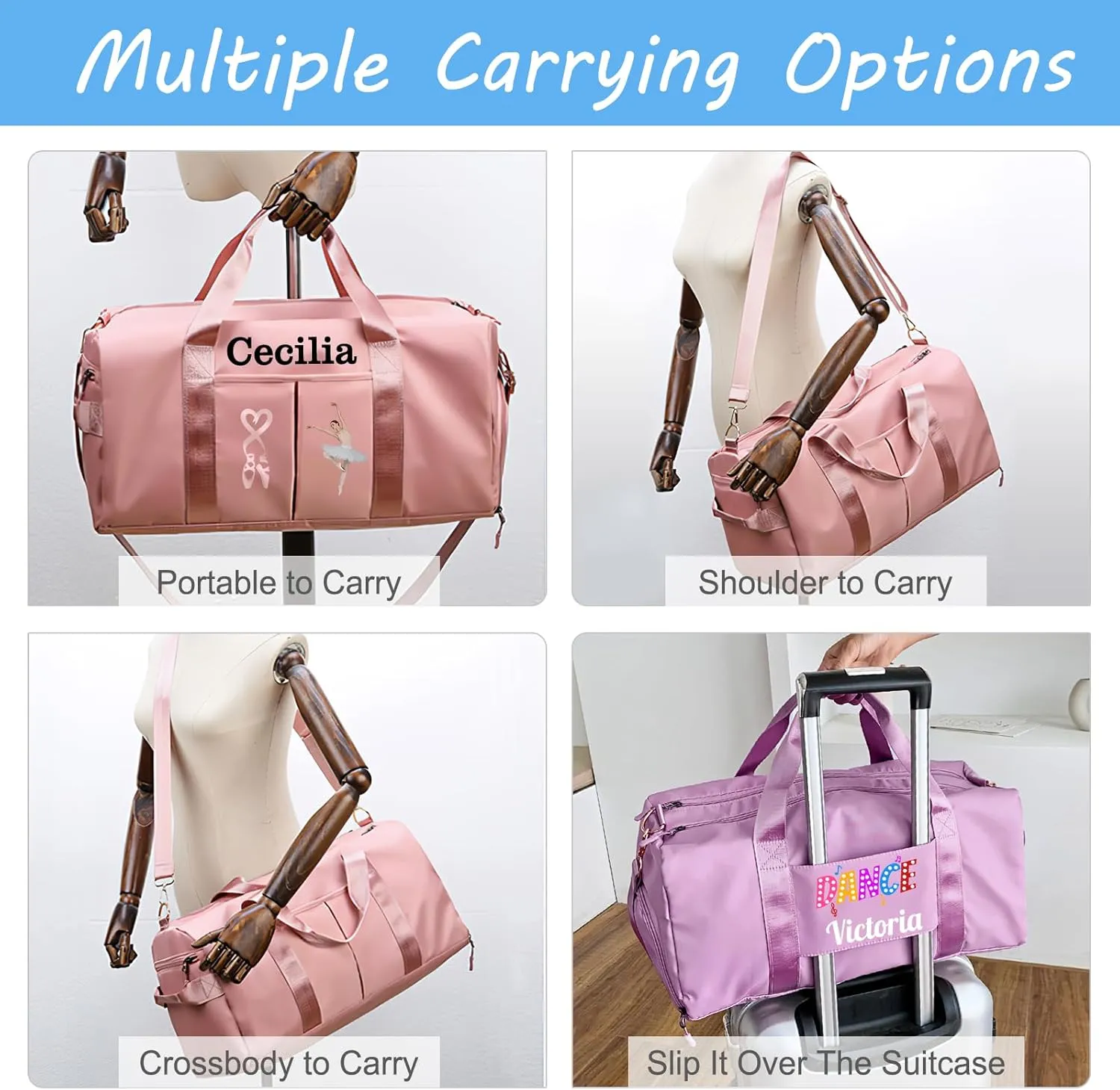 Personalized Duffle Bags with Name Photo Custom Sports Gym Bag Travel with Wet Dry Pockets Shoe Compartment Customizable Duffle Bag for Dance Football Ballet Team Cheer-Unicorn