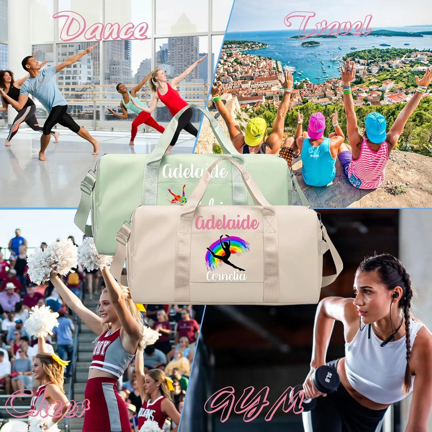 Personalized Duffle Bags with Name Photo Custom Sports Gym Bag Travel with Wet Dry Pockets Shoe Compartment Customizable Duffle Bag for Dance Football Ballet Team Cheer-Unicorn