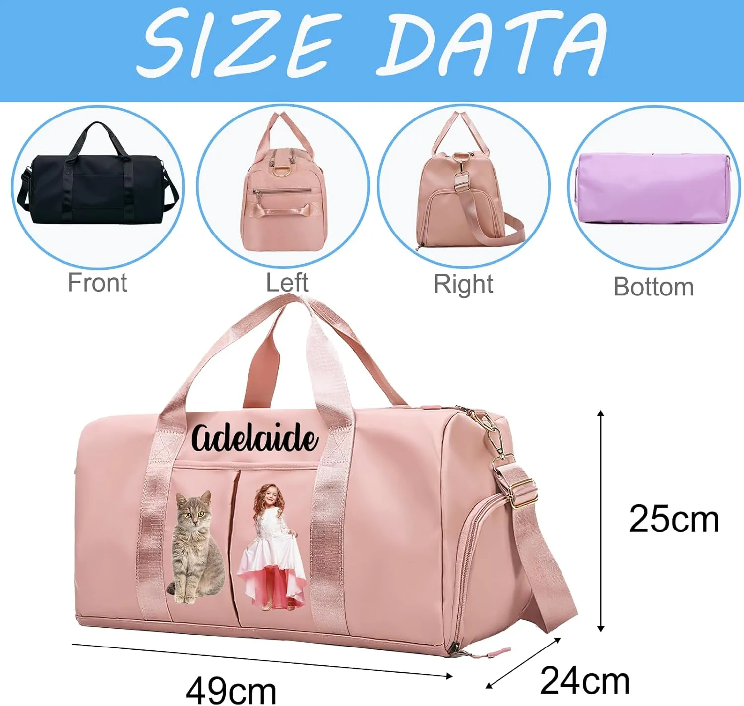 Personalized Duffle Bags with Name Photo Custom Sports Gym Bag Travel with Wet Dry Pockets Shoe Compartment Customizable Duffle Bag for Dance Football Ballet Team Cheer-Unicorn