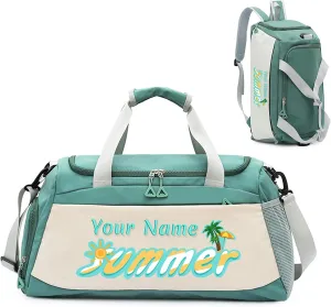 Personalized Duffle Travel Bag with Photo Name Text, Custom 3 in 1 Sport Gym Bag for Women Men, Customized Dry Wet Separated Weekend Overnight Bags