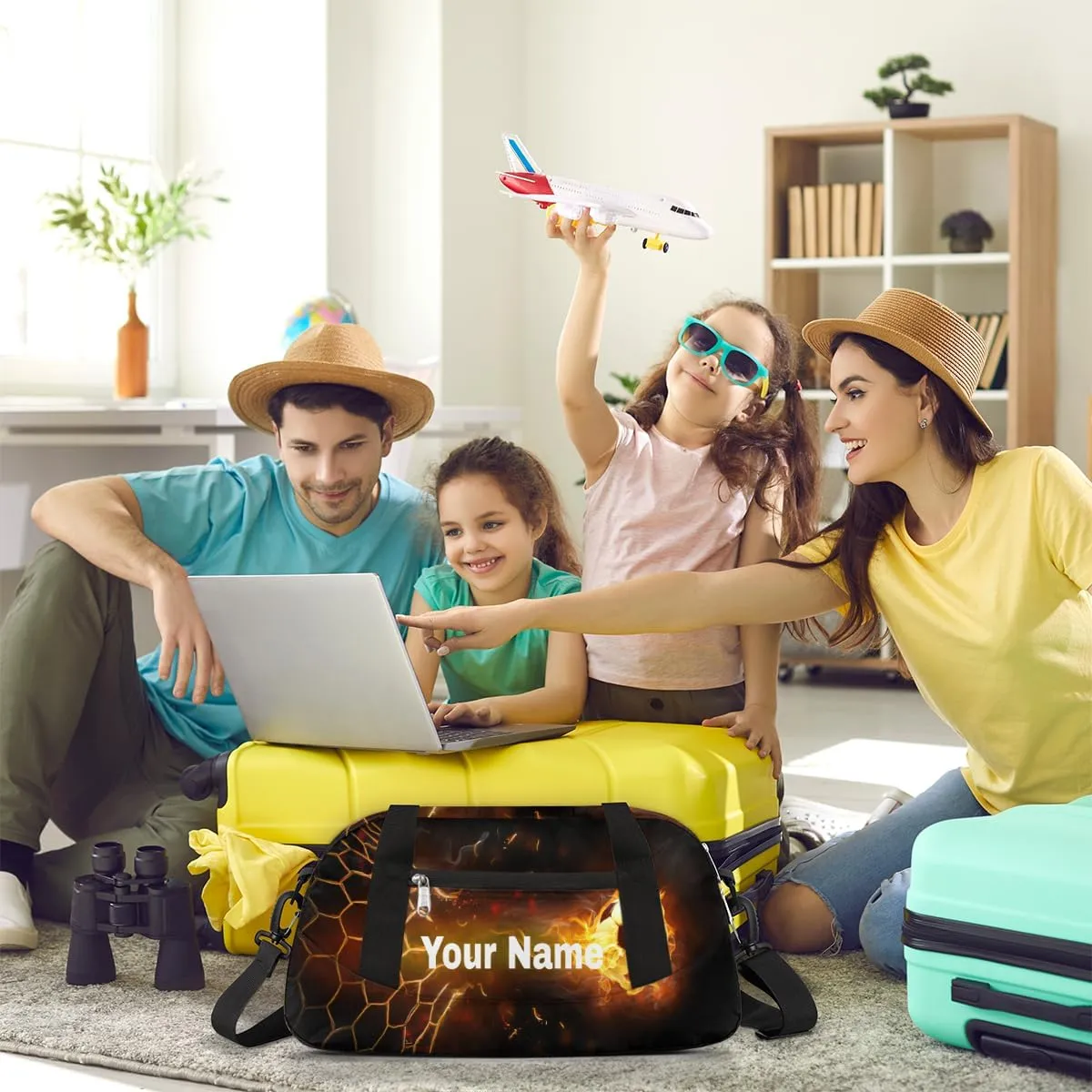 Personalized Fire Soccer Sport Duffel Bag Custom Name Kids Gym Bags Carry On Travel Bag Weekender Overnight Bag for Boys Girls Teens