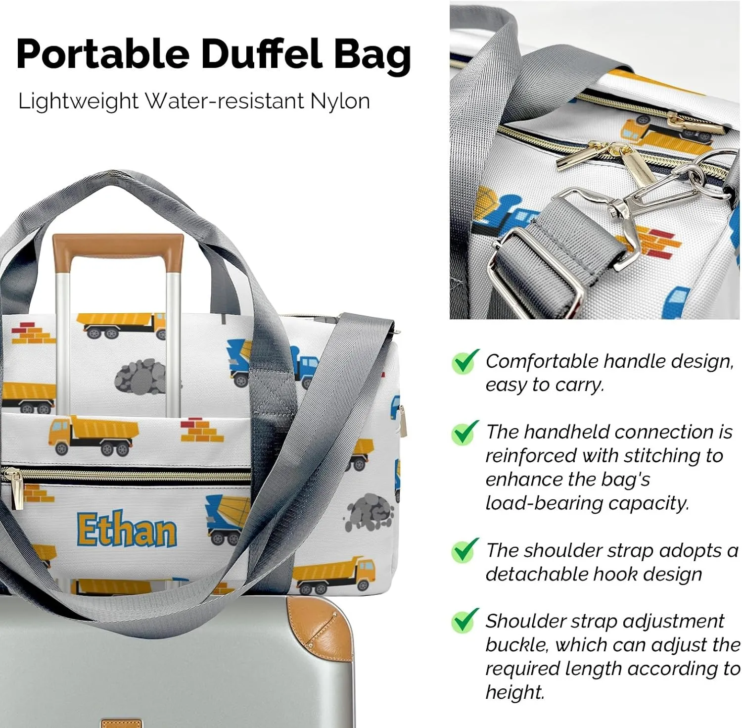 Personalized Gift Duffel Bag Cement truck forklift truck Essential Travel Bags for Runners and Outdoor Lover