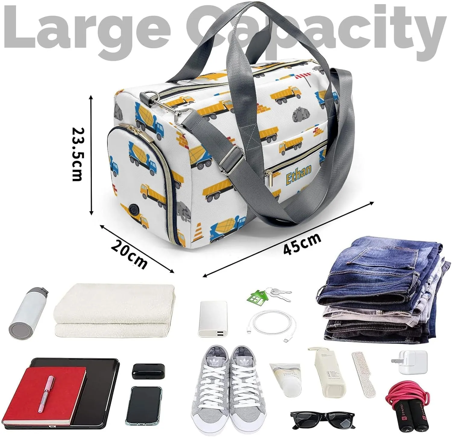 Personalized Gift Duffel Bag Cement truck forklift truck Essential Travel Bags for Runners and Outdoor Lover