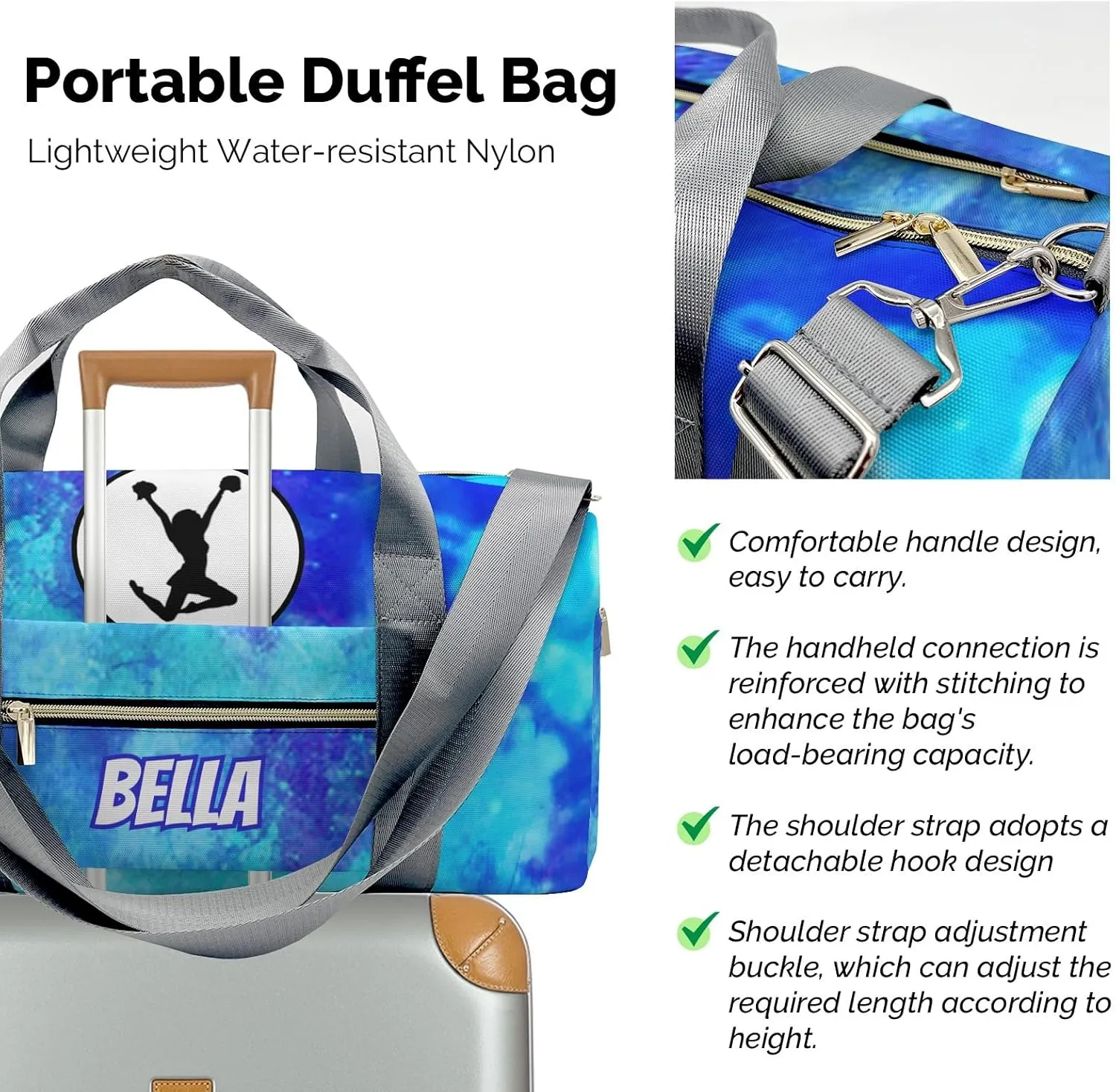 Personalized Gift Duffel Bag Cheerleader Watercolor Blue Travel in Style: Trendy Bags for Sport and Leisure