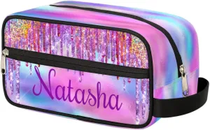 Personalized Gift Travel Makeup Bag for Women Girls, Cosmetic Bag Make Up Bag Organizer Toiletry Bag Christmas Birthday Mother's Day Gift Rainbow Glitter Drip