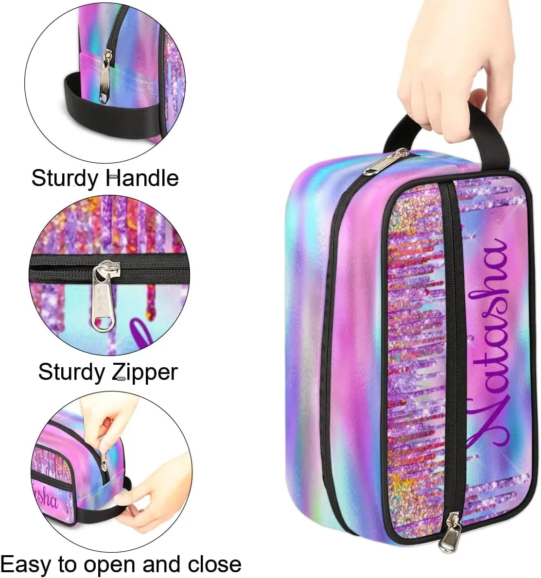 Personalized Gift Travel Makeup Bag for Women Girls, Cosmetic Bag Make Up Bag Organizer Toiletry Bag Christmas Birthday Mother's Day Gift Rainbow Glitter Drip