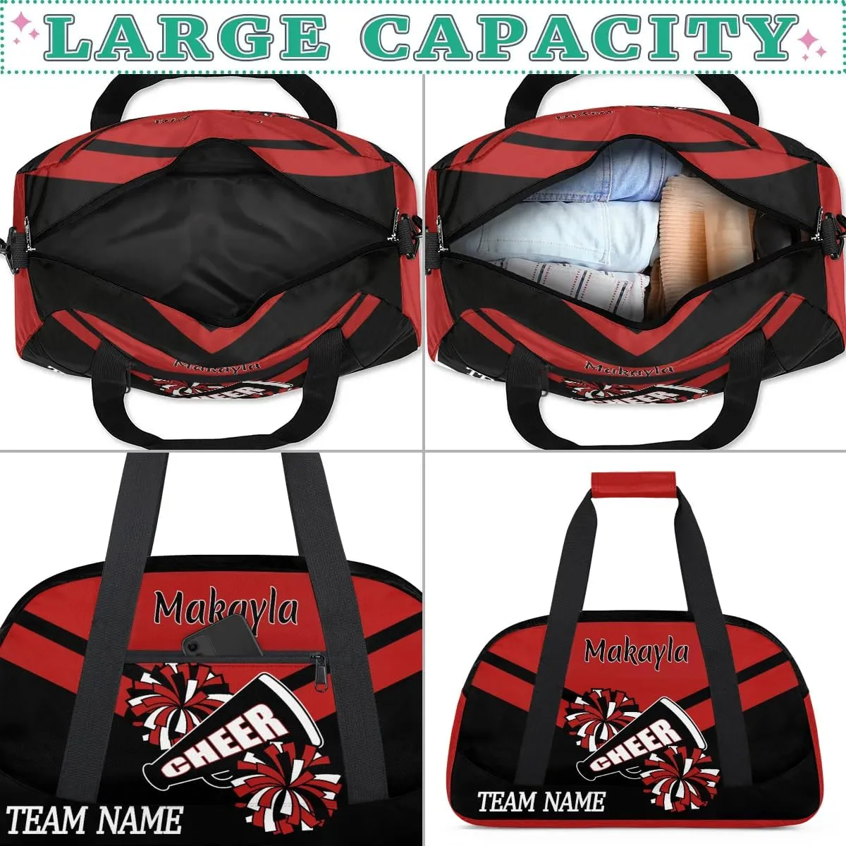 Personalized Girls Cheerleader Bag with Name and Team Name Customized Cheer Duffle Bags