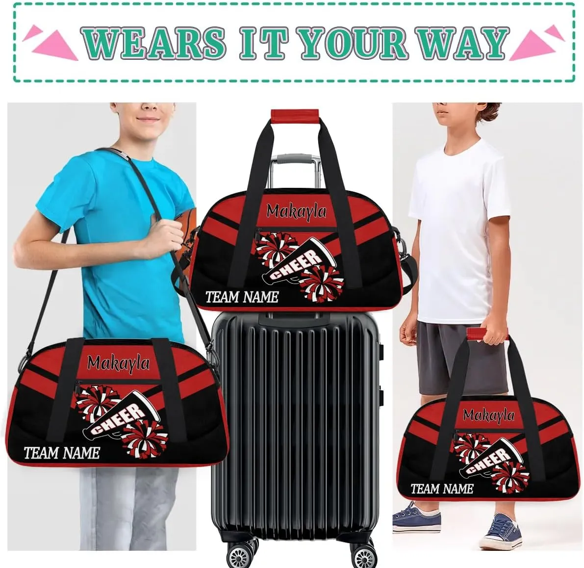 Personalized Girls Cheerleader Bag with Name and Team Name Customized Cheer Duffle Bags