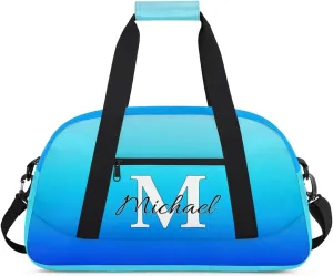 Personalized Gym Bag, Custom Initial Sport Duffel Bag, Dance Bag Carry On Weekender Bags Travel Duffel Bag for Women Men, Blue Gradient
