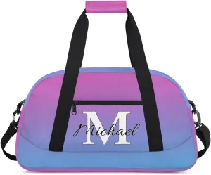Personalized Gym Bag, Custom Initial Sport Duffel Bag, Dance Bag Carry On Weekender Bags Travel Duffel Bag for Women Men, Blue Purple