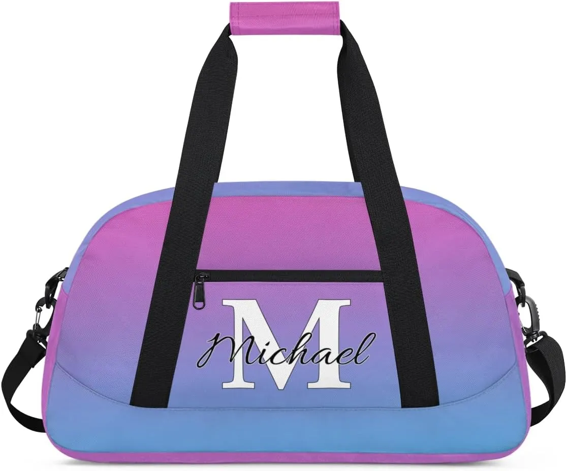 Personalized Gym Bag, Custom Initial Sport Duffel Bag, Dance Bag Carry On Weekender Bags Travel Duffel Bag for Women Men, Blue Purple