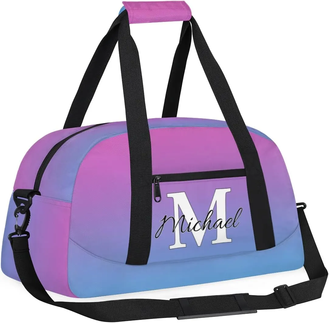 Personalized Gym Bag, Custom Initial Sport Duffel Bag, Dance Bag Carry On Weekender Bags Travel Duffel Bag for Women Men, Blue Purple