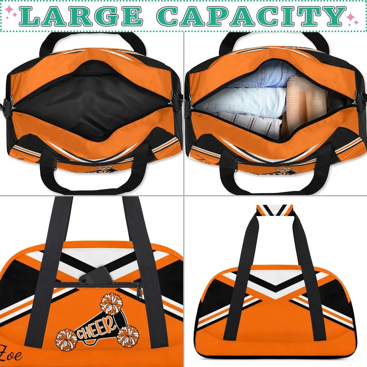 Personalized Gym Bag Duffel Bag for Girls, Custom Cheerleader Bag Overnight Bags for Gymnastics Travel Weekender Practice Cheering Horn