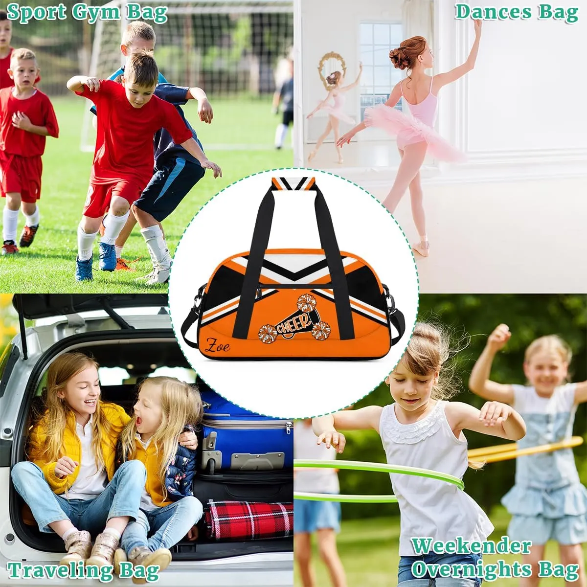 Personalized Gym Bag Duffel Bag for Girls, Custom Cheerleader Bag Overnight Bags for Gymnastics Travel Weekender Practice Cheering Horn