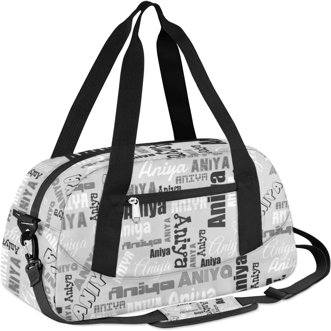 Personalized Gym Bag for Girls Teens, Custom Dance Bag Overnight Small Duffel Bag Carry On Weekend Sports Travel Bag for School Practice Gymnastics Ballet, Dense Text Grey
