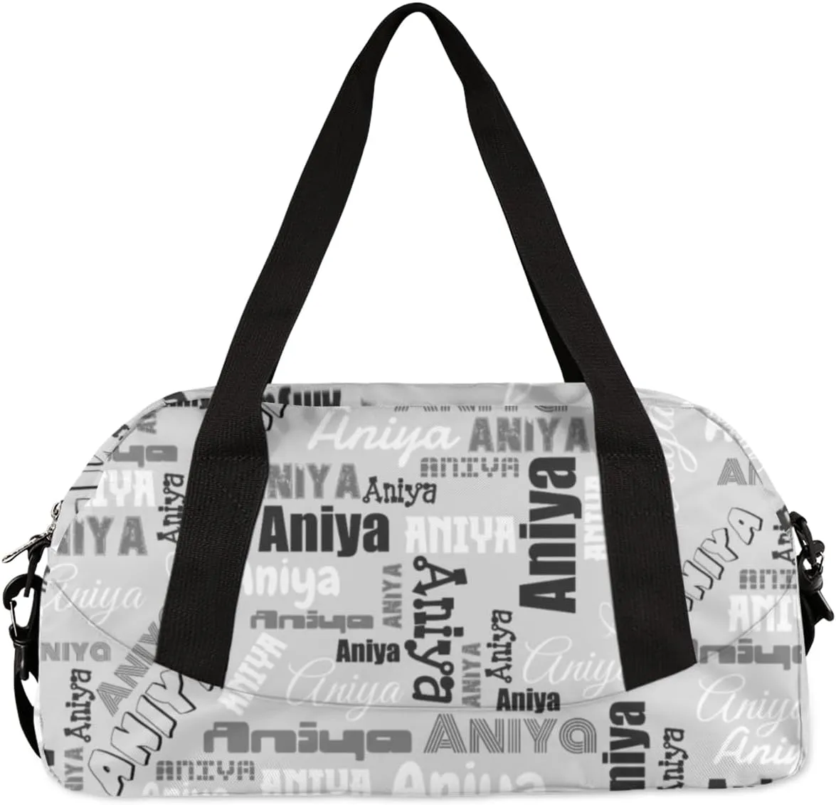 Personalized Gym Bag for Girls Teens, Custom Dance Bag Overnight Small Duffel Bag Carry On Weekend Sports Travel Bag for School Practice Gymnastics Ballet, Dense Text Grey
