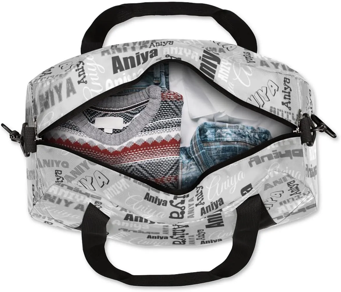 Personalized Gym Bag for Girls Teens, Custom Dance Bag Overnight Small Duffel Bag Carry On Weekend Sports Travel Bag for School Practice Gymnastics Ballet, Dense Text Grey