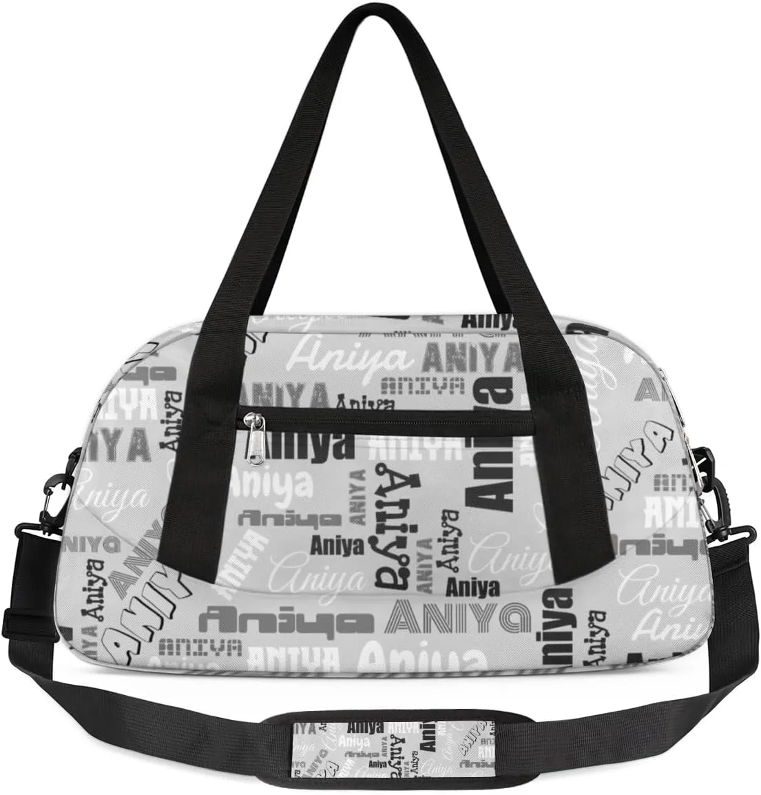 Personalized Gym Bag for Girls Teens, Custom Dance Bag Overnight Small Duffel Bag Carry On Weekend Sports Travel Bag for School Practice Gymnastics Ballet, Dense Text Grey