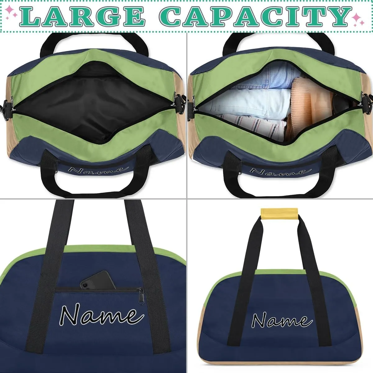 Personalized Gym Bag for Men Women, Custom Name Sports Travel Duffel Bag Gym Tote Bags Gymnastics Workout Carry On Weekender Duffel Bag