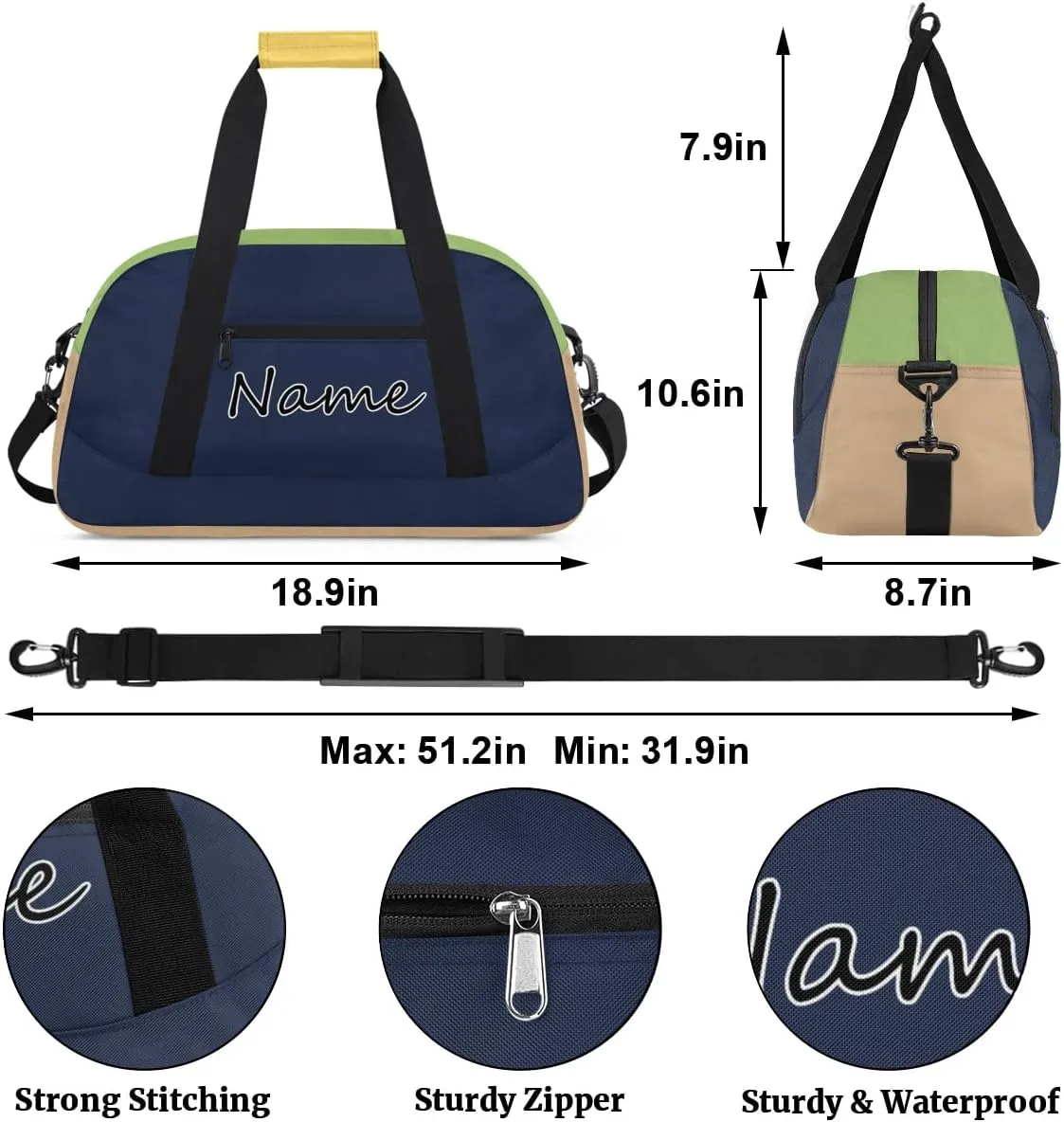 Personalized Gym Bag for Men Women, Custom Name Sports Travel Duffel Bag Gym Tote Bags Gymnastics Workout Carry On Weekender Duffel Bag