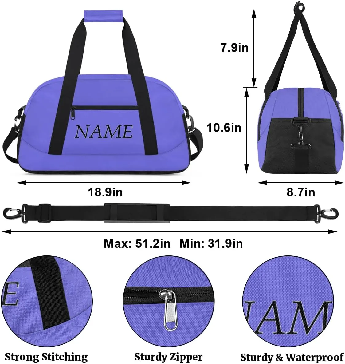 Personalized Gym Bag for Women Men, Custom Duffel Bag with Name, Small Sports Bag Travel Carry On Weekender Bags, Blue Purple
