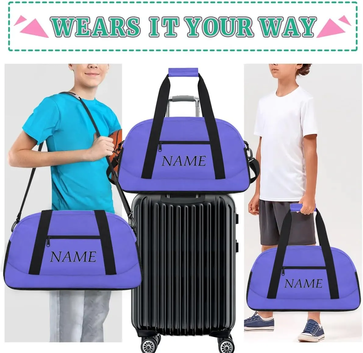 Personalized Gym Bag for Women Men, Custom Duffel Bag with Name, Small Sports Bag Travel Carry On Weekender Bags, Blue Purple