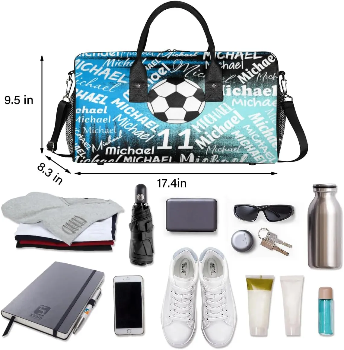 Personalized Gym Bag Sports Bag with Name, Custom Duffel Bag Travel Weekender Bags Carry on Bag, Blue