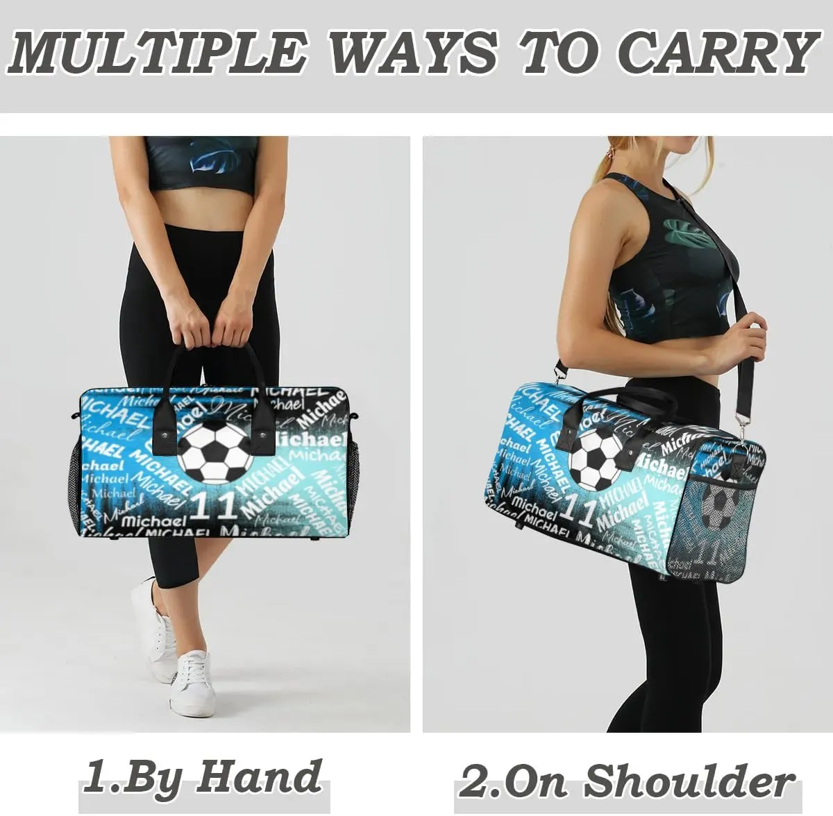 Personalized Gym Bag Sports Bag with Name, Custom Duffel Bag Travel Weekender Bags Carry on Bag, Blue