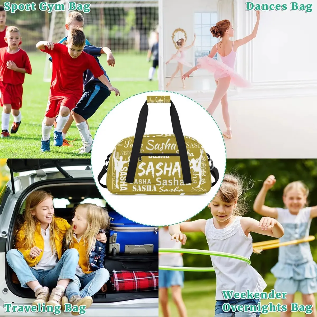 Personalized Gymnastics Bags, Custom Name Sport Duffel Bag Cheer Gymnastics Bags, Custom Gymnastics Silhouette Travel Overnight Weekender Bags, Brown Bag