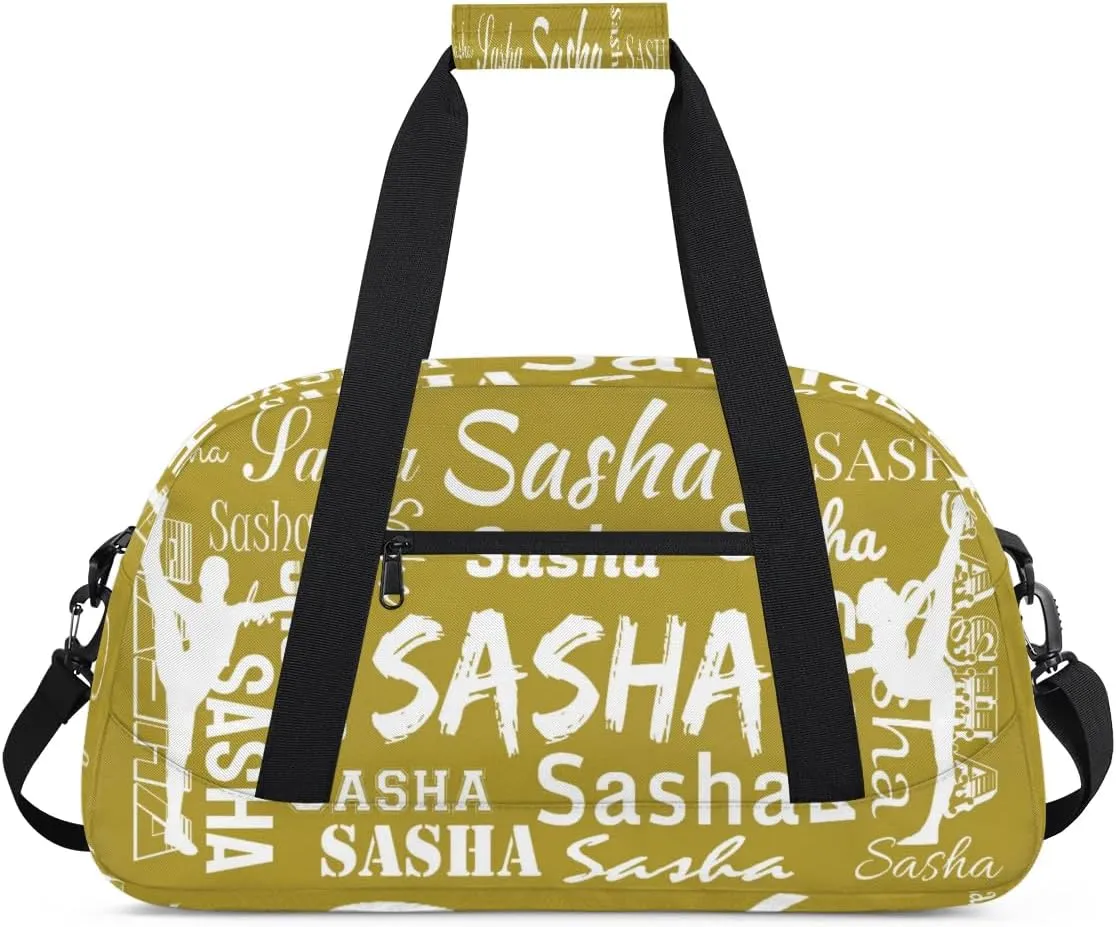 Personalized Gymnastics Bags, Custom Name Sport Duffel Bag Cheer Gymnastics Bags, Custom Gymnastics Silhouette Travel Overnight Weekender Bags, Brown Bag