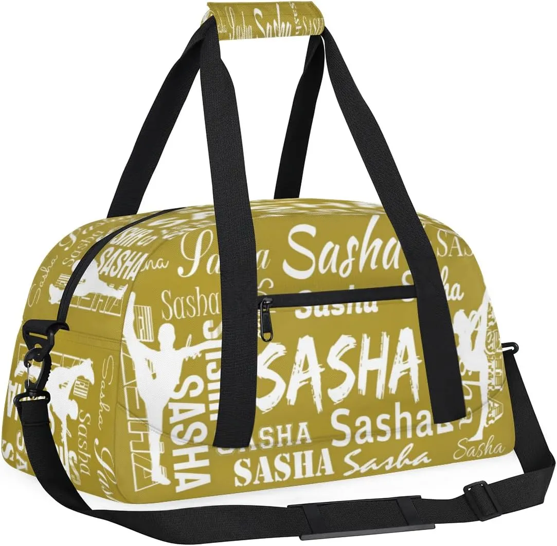 Personalized Gymnastics Bags, Custom Name Sport Duffel Bag Cheer Gymnastics Bags, Custom Gymnastics Silhouette Travel Overnight Weekender Bags, Brown Bag