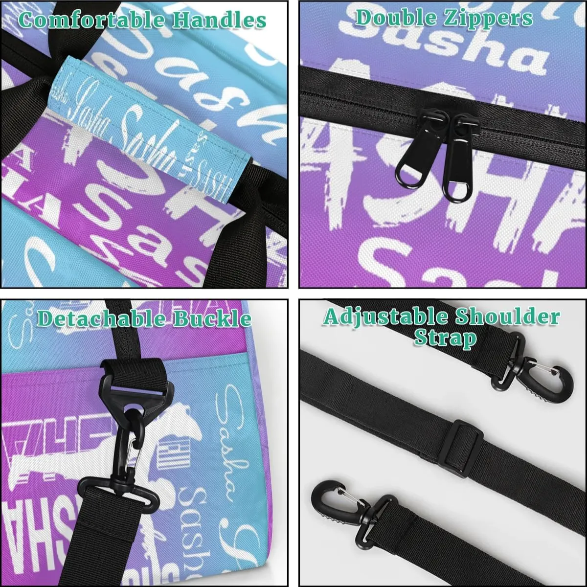 Personalized Gymnastics Bags Name, Custom Dance Duffel Bag Cheer Bags, Custom Sport Duffel Gym Bag Travel Weekender Bags Blue Purple Gradient