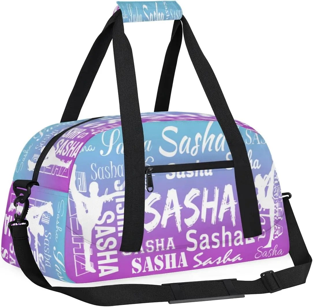 Personalized Gymnastics Bags Name, Custom Dance Duffel Bag Cheer Bags, Custom Sport Duffel Gym Bag Travel Weekender Bags Blue Purple Gradient