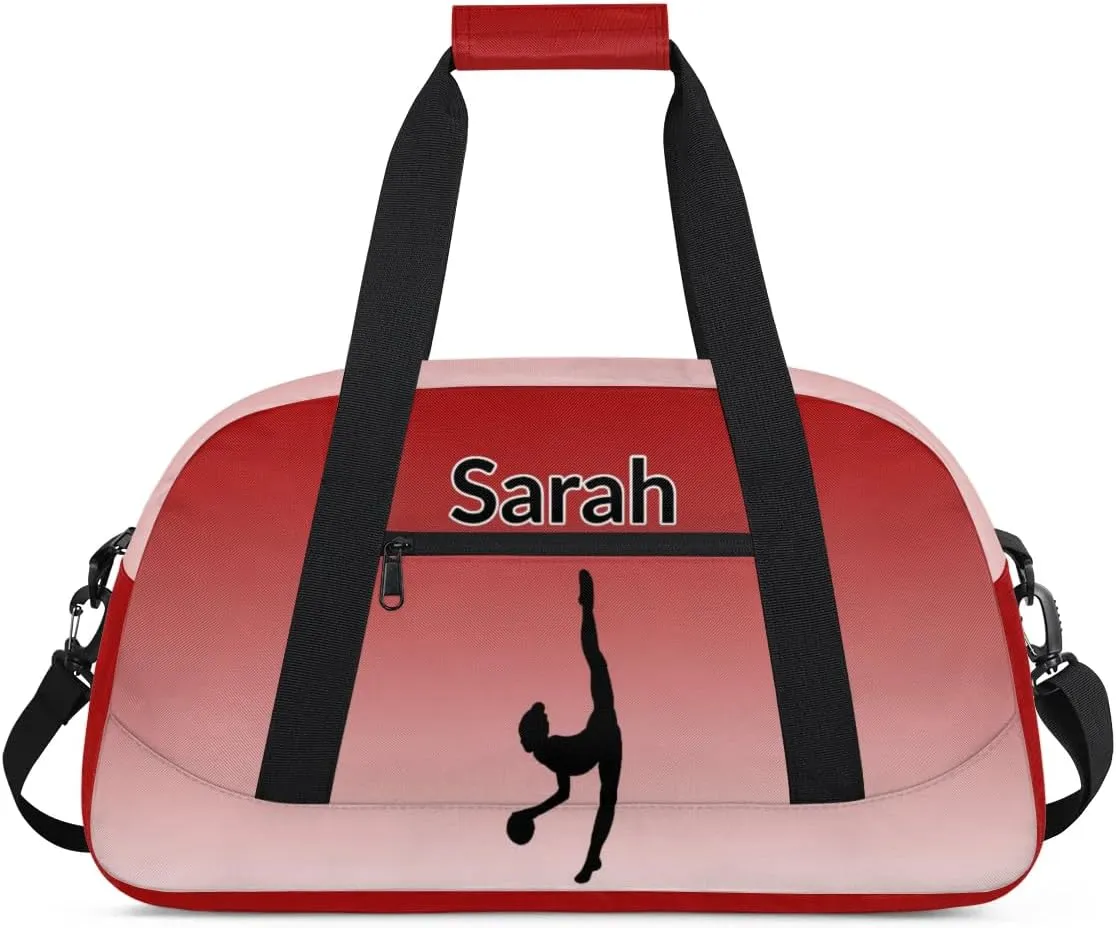 Personalized Gymnastics Dance Bag Gym Bag, Custom Sports Duffel Bags Weekender Bags Travel Duffel Bag Custom Neme Gymnastics Ballet Bag, Deep Red Gradient