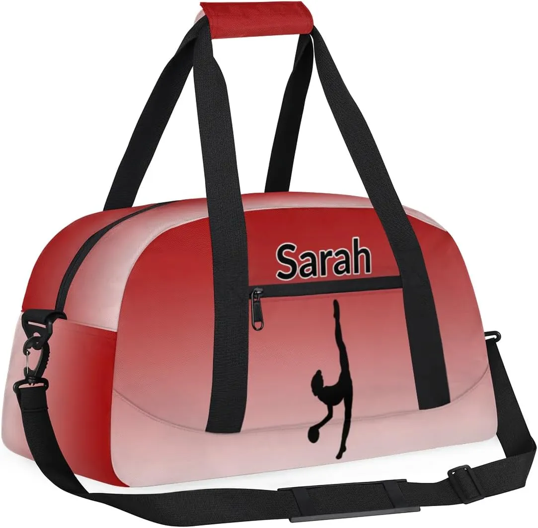 Personalized Gymnastics Dance Bag Gym Bag, Custom Sports Duffel Bags Weekender Bags Travel Duffel Bag Custom Neme Gymnastics Ballet Bag, Deep Red Gradient