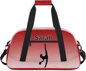 Personalized Gymnastics Dance Bag Gym Bag, Custom Sports Duffel Bags Weekender Bags Travel Duffel Bag Custom Neme Gymnastics Ballet Bag, Deep Red Gradient