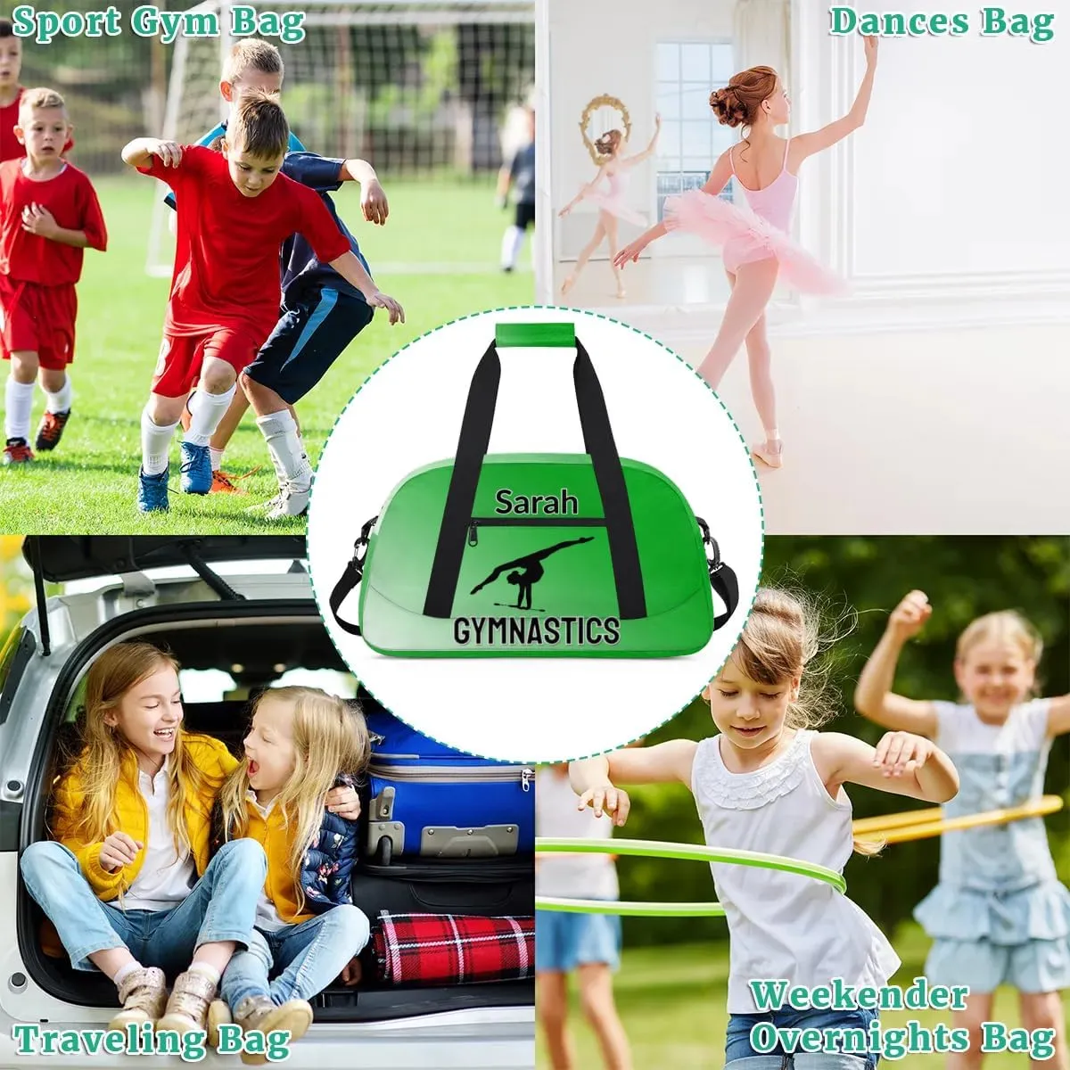 Personalized Gymnastics Dance Bag Gym Bag, Custom Sports Duffel Bags Weekender Bags Travel Duffel Bag Custom Neme Gymnastics Ballet Bag, Grass Green Gradient