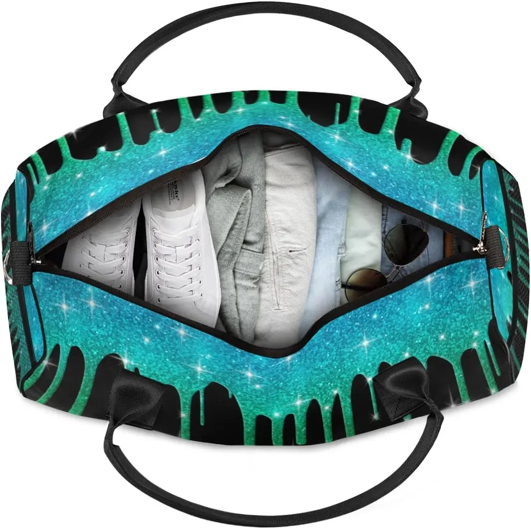 Personalized Initial Sports Bag Travel Duffel Bags with Name, Custom Gym Bag for Adults, Overnight Weekend Bags, Fluid Dance Bag, Personalized Gifts, Green Glitter Fluid