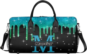 Personalized Initial Sports Bag Travel Duffel Bags with Name, Custom Gym Bag for Adults, Overnight Weekend Bags, Fluid Dance Bag, Personalized Gifts, Green Glitter Fluid